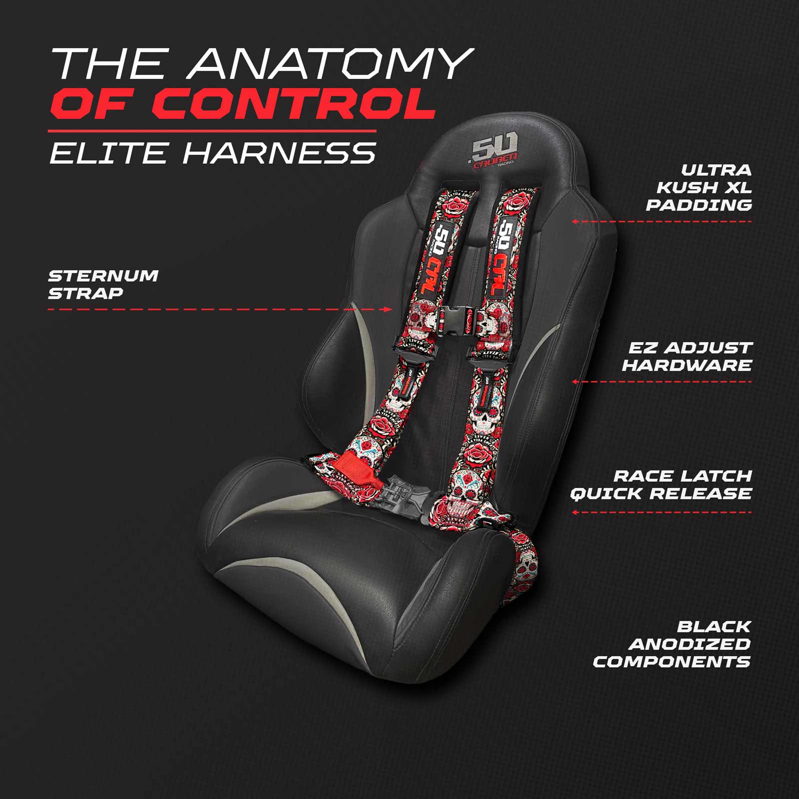 Red Sugar Skull 4 Point Harness