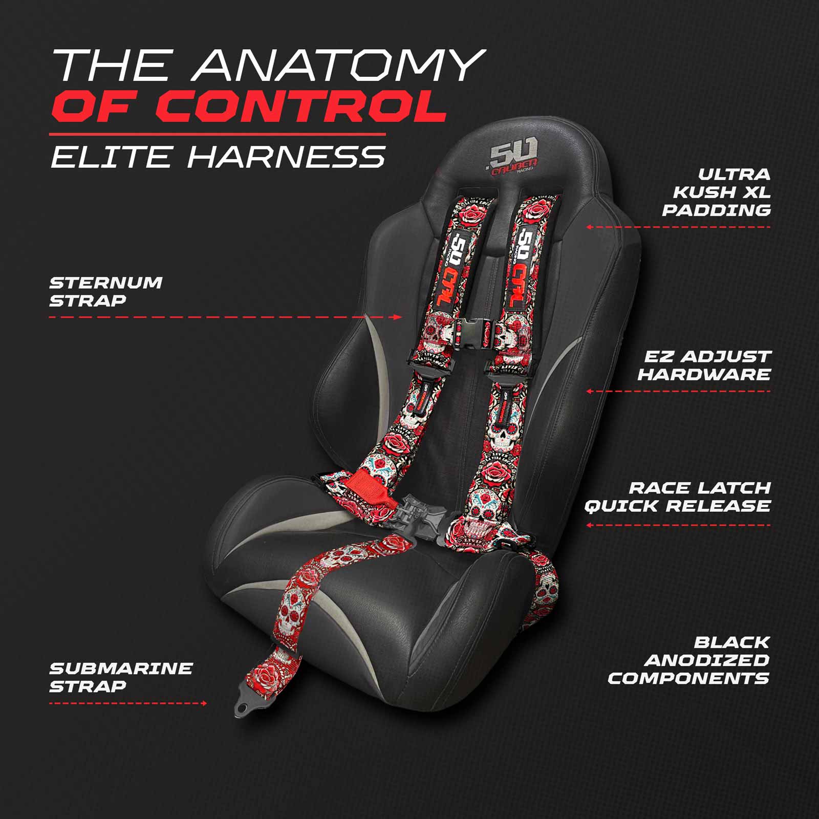 Red Sugar Skull 5 Point Harness